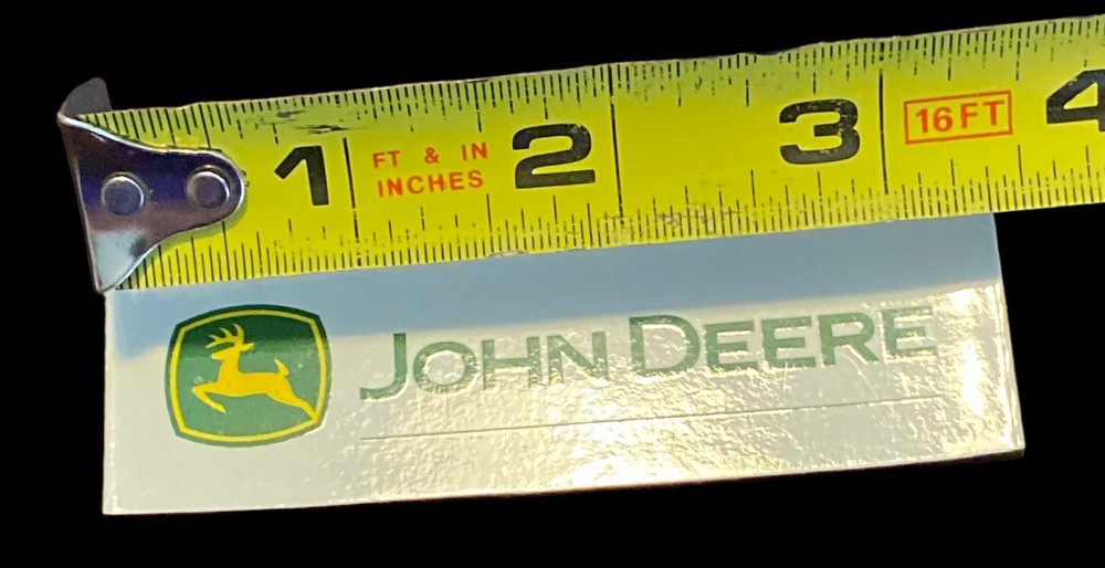 John Deere refrigerator magnet vintage white green rectangular 3.5” X 1”
