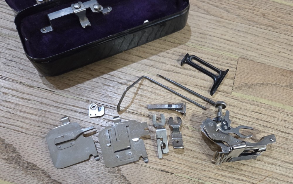 Vintage Rorary Sewing Attachments And Box