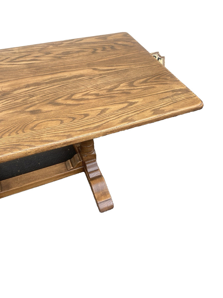 66523 Solid Oak Double Pedestal Trestle Dining Table