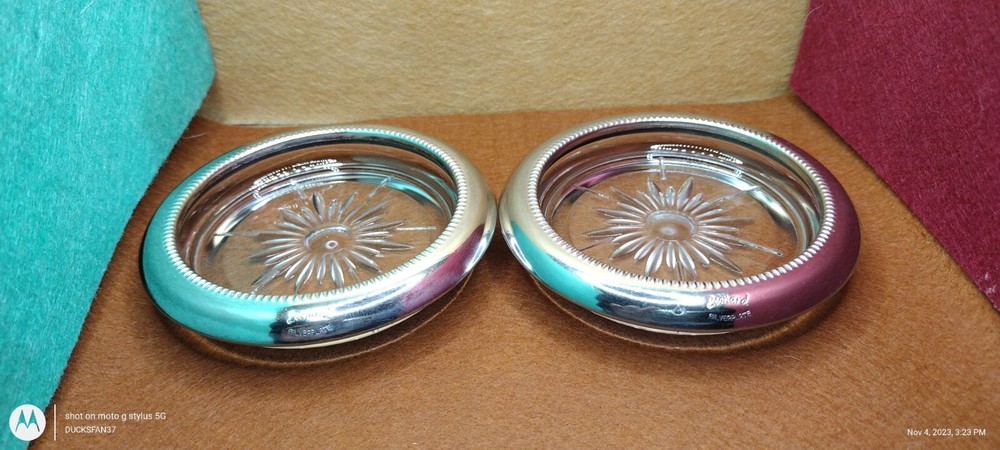 Vintage 4” Leonard Italy Silverplate & Glass Coaster