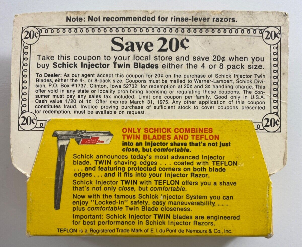 1973 Schick Injector Twin 2 Blade Free Sample - New In Package
