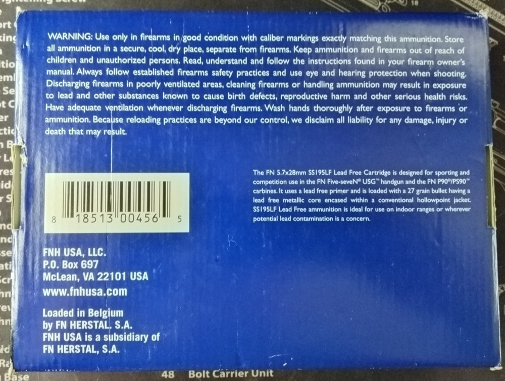 *Empty* 5.7x28mm 27 gr 500 round box "Decorative Pace"