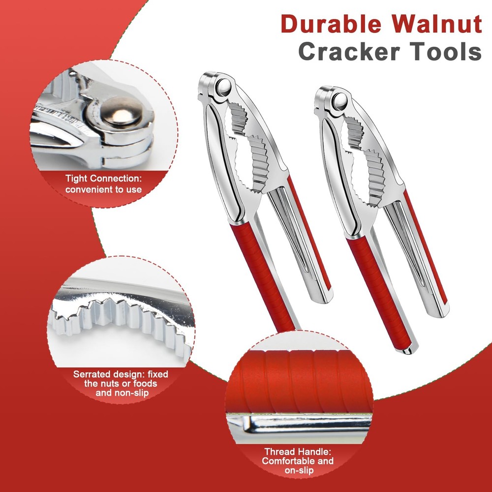 4 Pcs Walnut Cracker Tools, Windspeed Nut Crackers Three Opening Clips Red