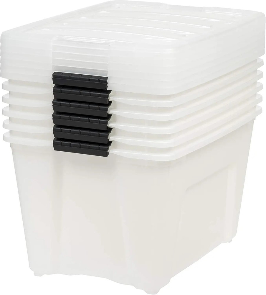Stackable Storage Bins w/ Lids & Latches Durable Nestable Containers Pearl