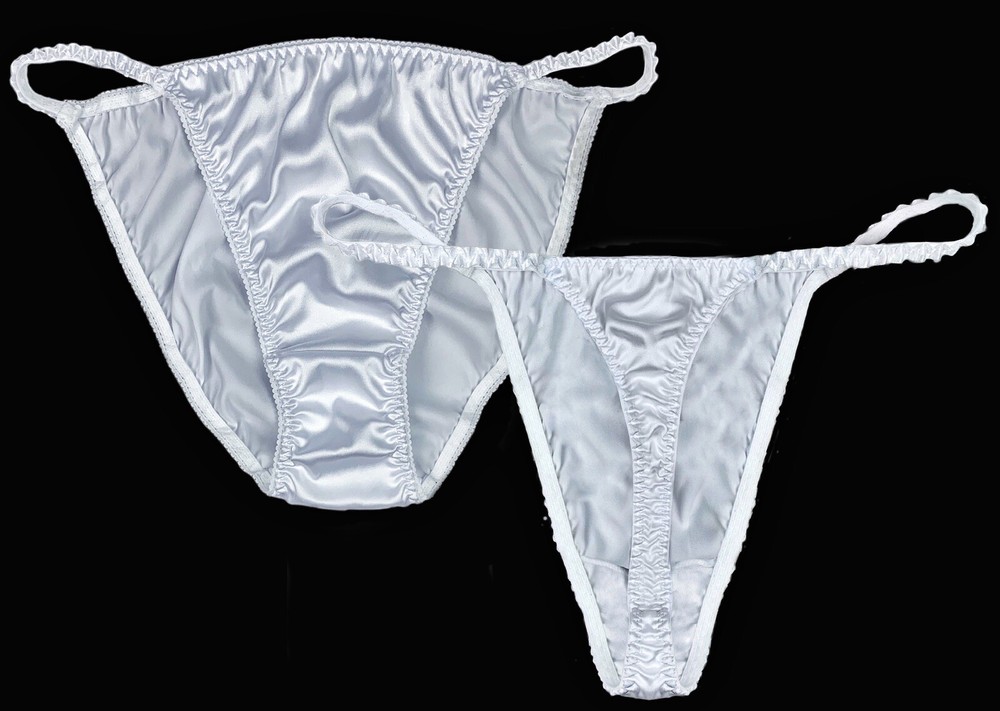Satin String Bikini and Thong White 2 Pack S