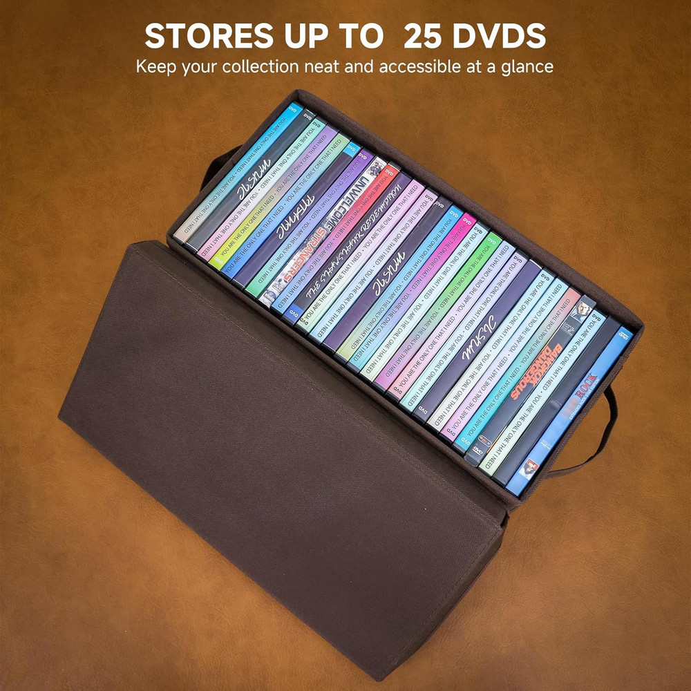 DVD Storage Box 2 Pack – Brown Sturdy Media Organizer with Lids, Stackable Stora