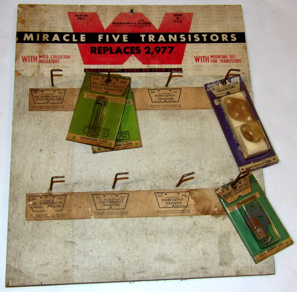 VINTAGE 1960s WORKMAN ELECTRONICS "MIRACLE FIVE TRANSISTORS" STORE DISPLAY 11x13