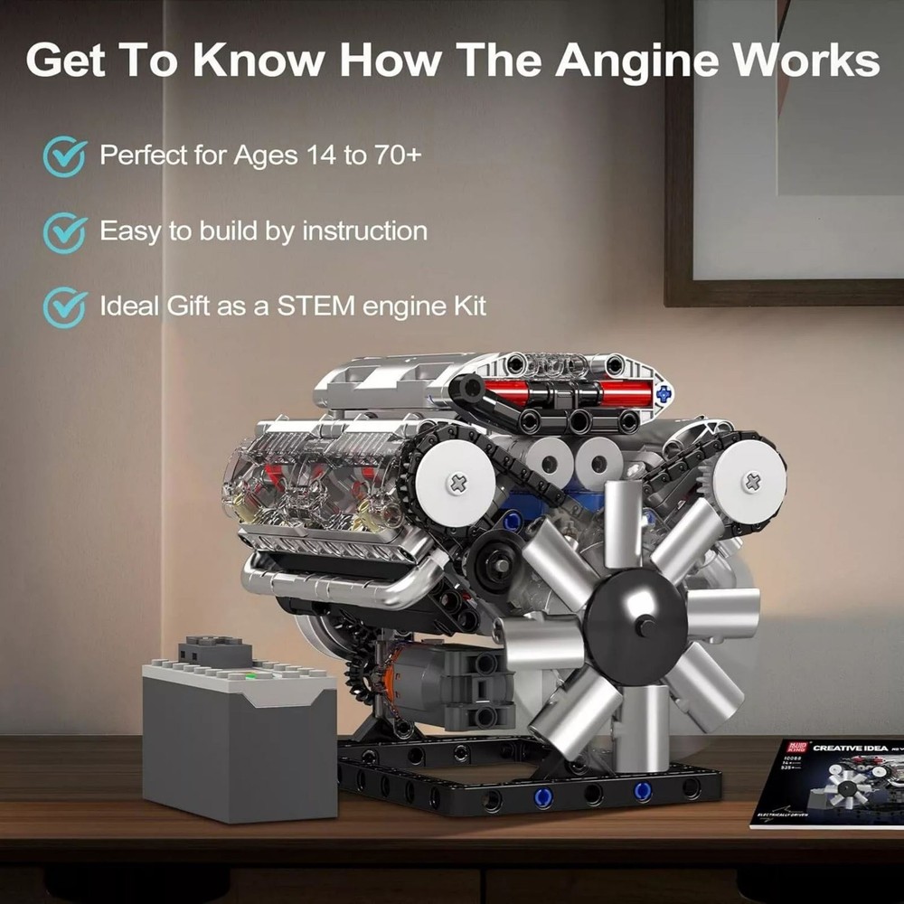 Visible V8 Engine Motor Engineering Model Building Stacking Blocks Gift New