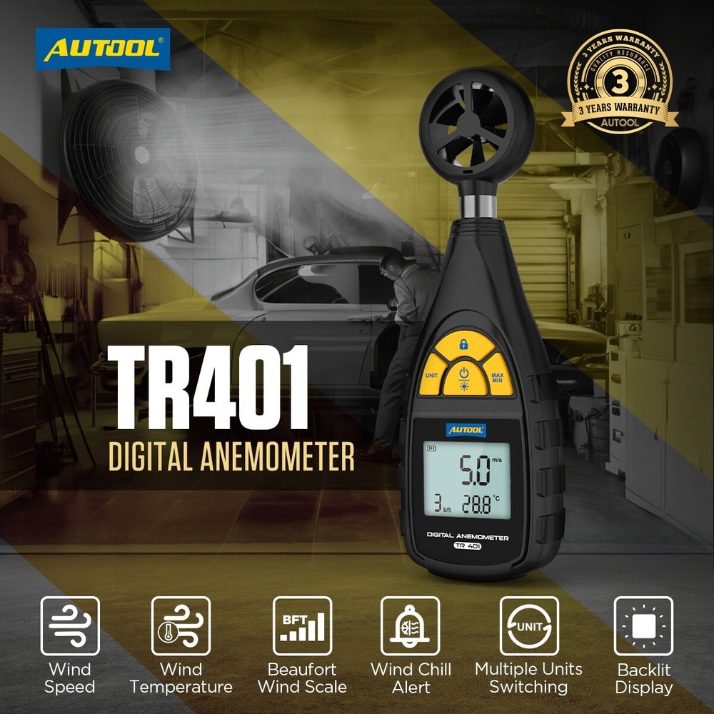 AUTOOL Handheld Digital Anemometer Wind Speed CFM Meter Current Test Wind Chill