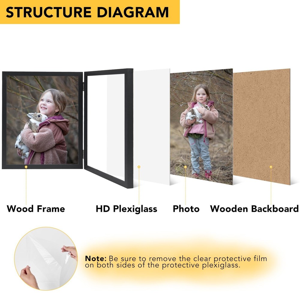 Double 8x10 Picture Frame Hinged Folding Vertical Stand for Tabletop Display,...