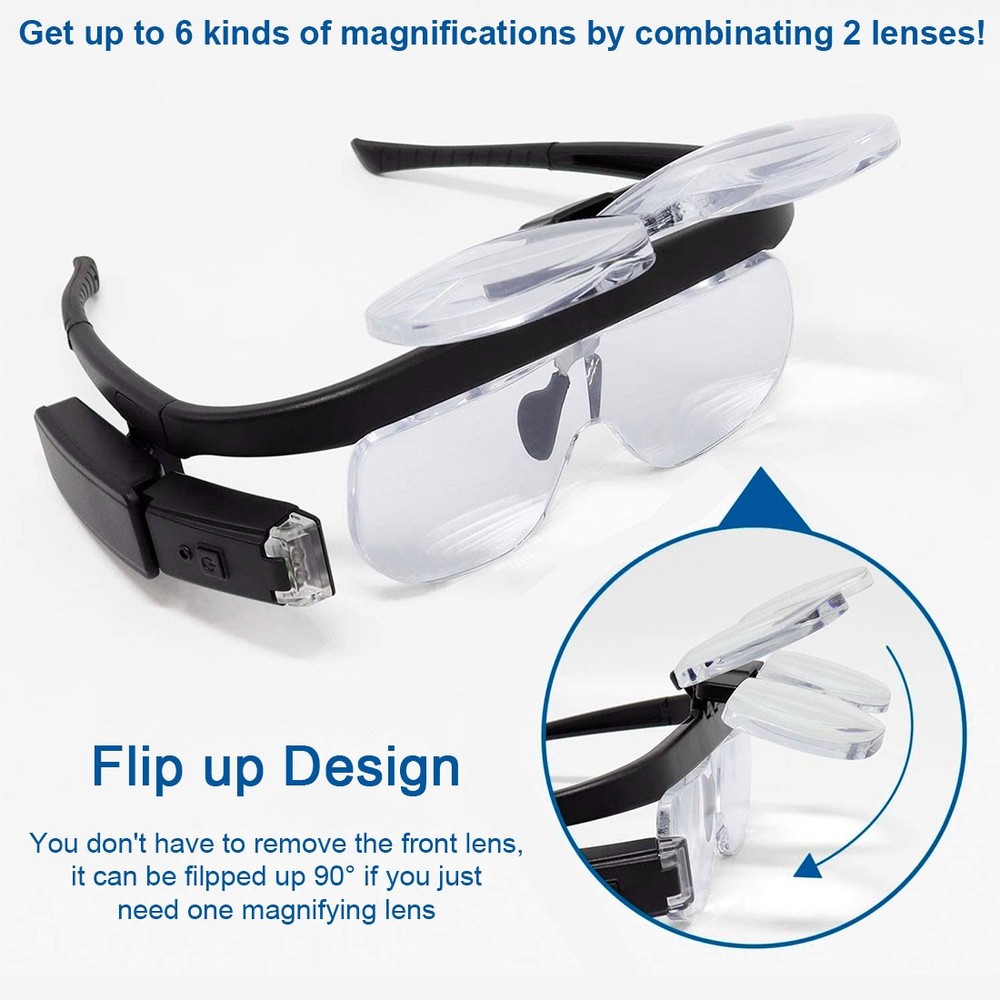 Rechargeable LED Light Magnifying Glass Adjusting Magnifier Loop With Lens