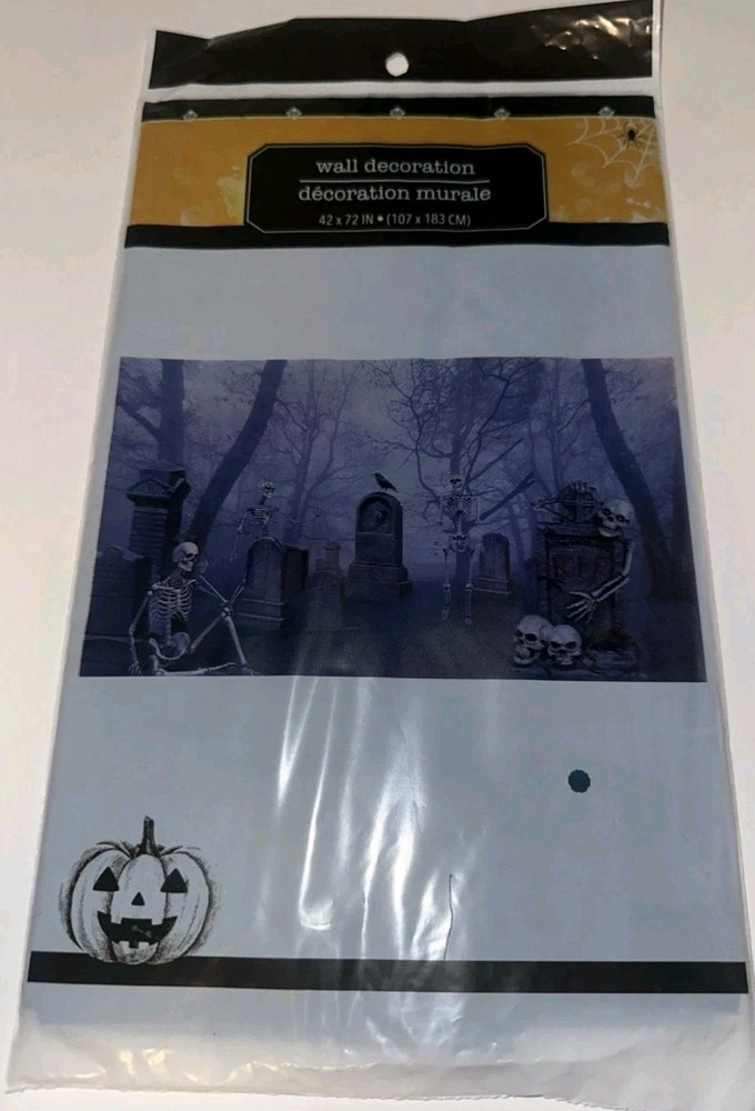 Halloween Wall Backdrop Bundle Graveyard Scene + 3 Brick Wall 42x72 Decor
