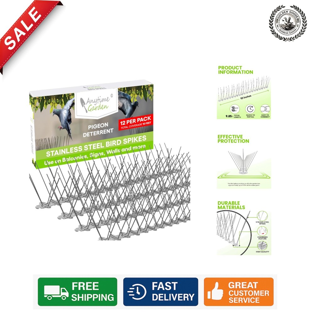 Versatile Stainless Steel Bird Spikes - 10ft Coverage, Effective & Humane