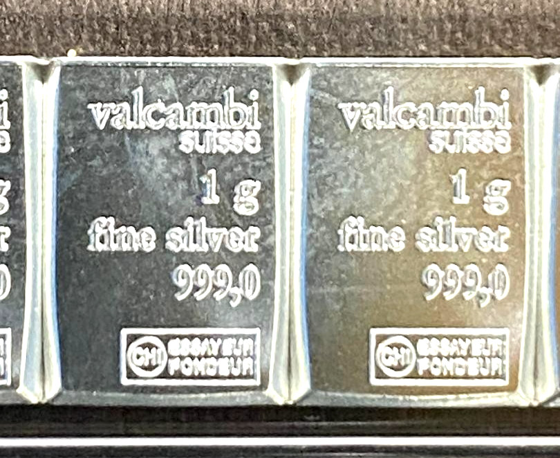 Silver bars, .999 Valcambi, 10 connected bars.
