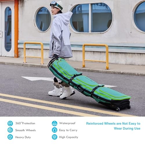 Roller Snowboard Bag with Wheels Adjustable Length… Green