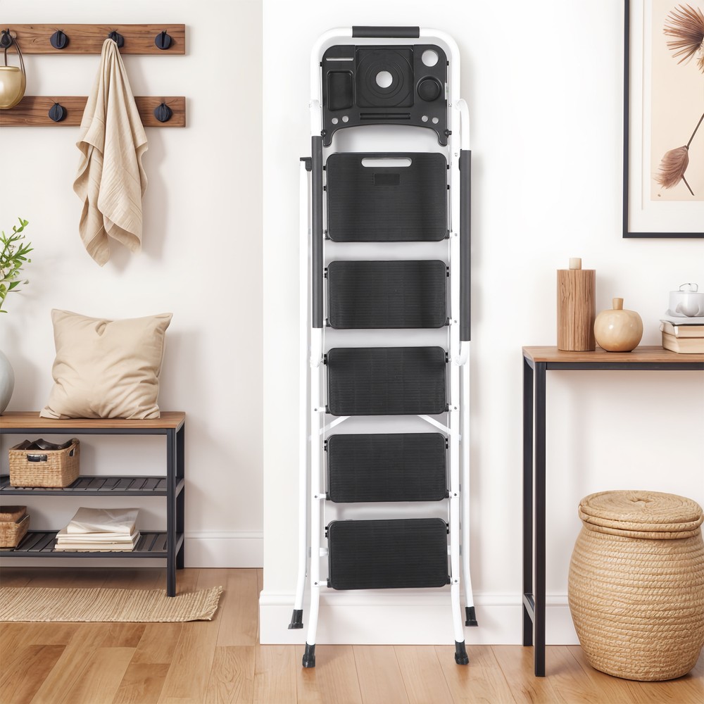 Step Ladder Folding 5-Step Ladder with Tool Platform Step Stool Lightweight