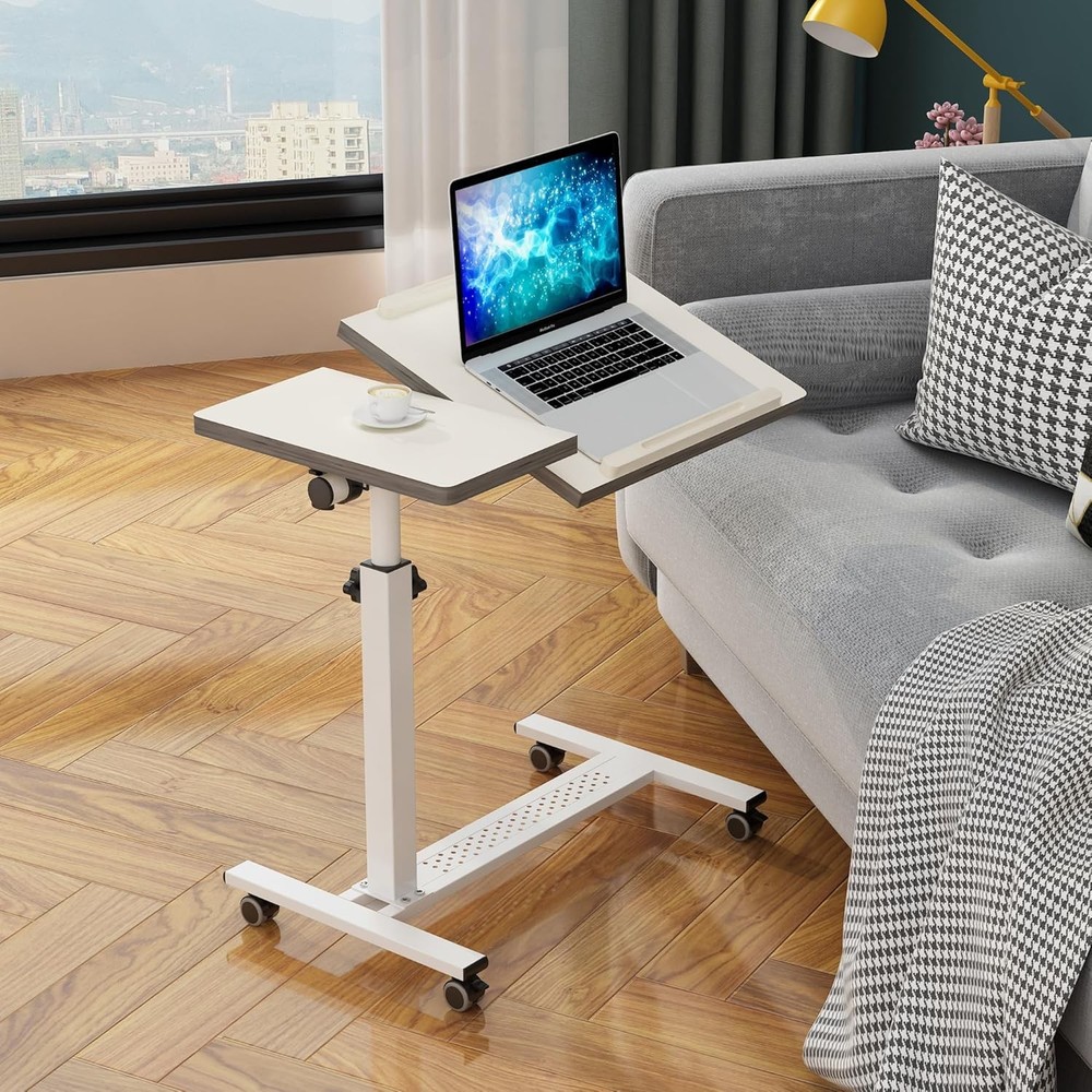 Over Bed Table W/ Wheels Adjustable Rolling Laptop Table Overbed Desk