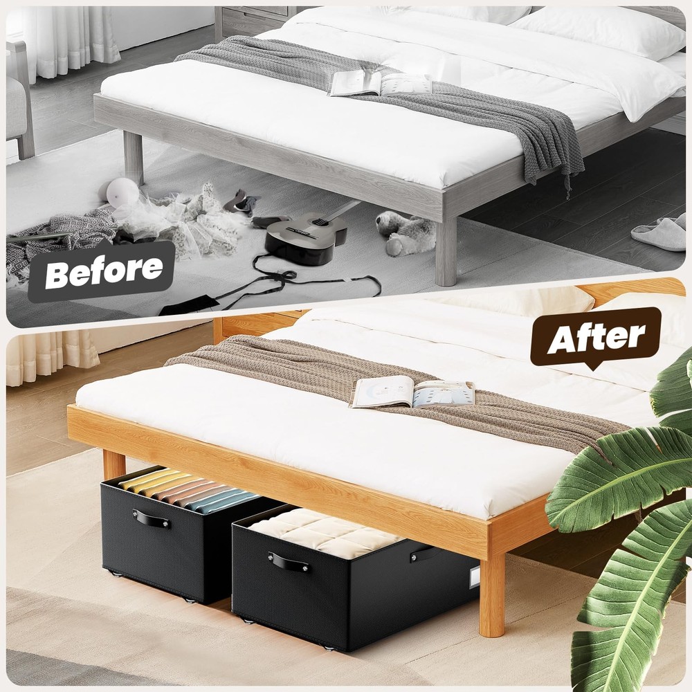 Underbed Storage with Wheels, 2 Pack Under Bed Storage Containers with Clear ...
