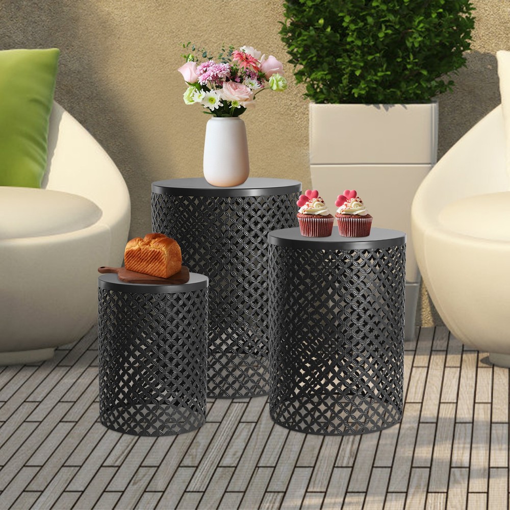 3pcs Modern Metal Cylindrical Frame Accent Table Outdoor Side Table End Table US