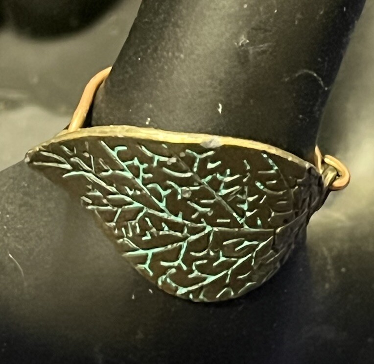 Handcrafted by Neb Artisan Copper Verdigree Leaf Wire Wrapped Ring Size 8.5