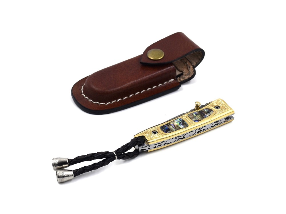 Custom Handmade Folding Knife (Abalone Shell & Brass Handle )