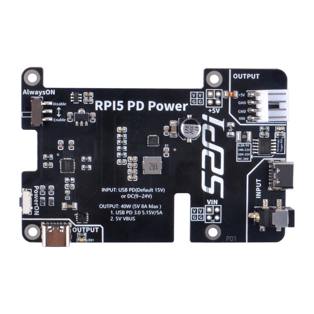 RPi 5 PD Power Expansion Board for Raspberry Pi 5 Always-ON switch