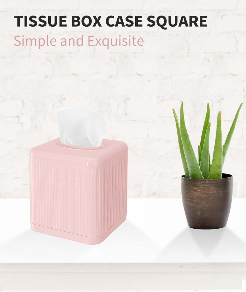 Tissue Box Cover with Base - Square Plastic Holder, Decorative Case, Modern F...