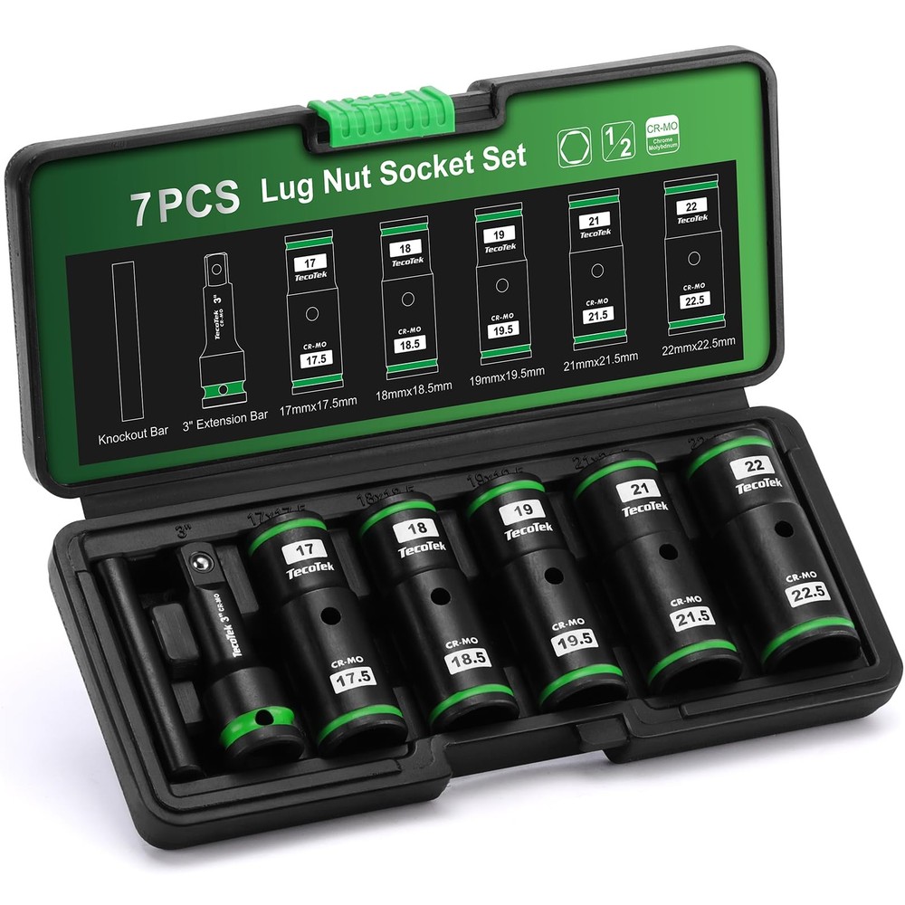 7PCS Lug Nut Socket Set, 1/2” Impact Thin Wall Flip Socket, Half Size Wheel S...