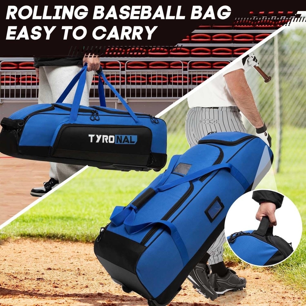 Baseball Bag with Wheels for 4 Bats,Soft Rolling Baseball Bag with Multi-Pockets