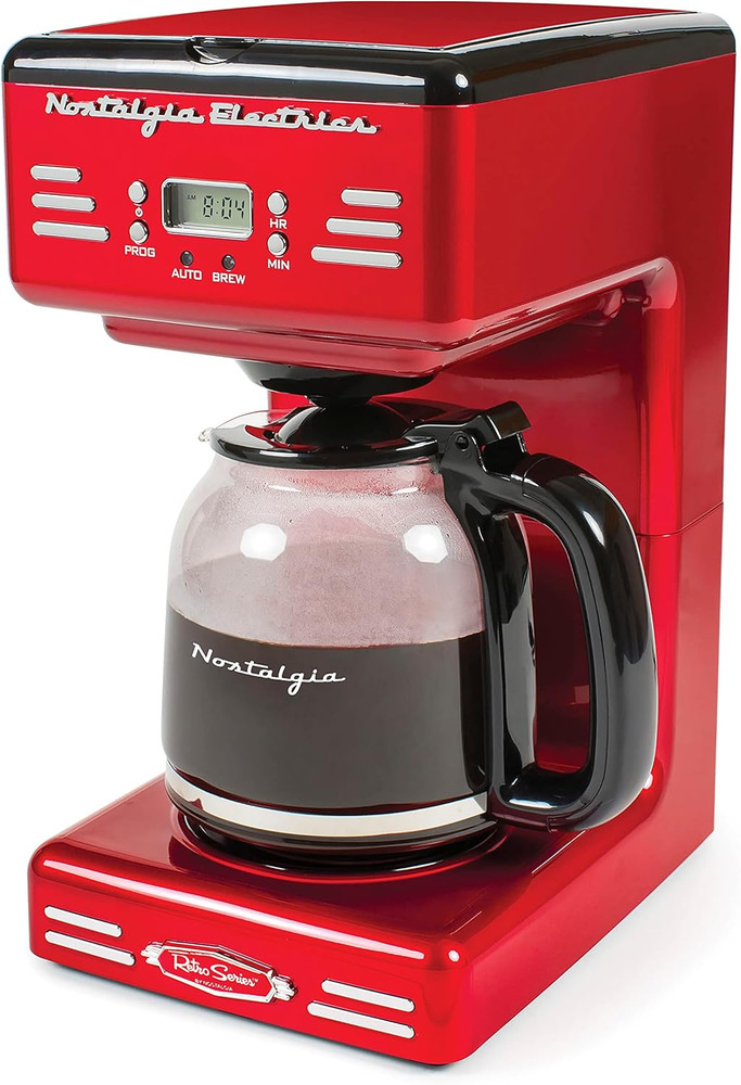 Retro 12-Cup Programmable Coffee Maker with LED Display, Automatic Shut-Off Red