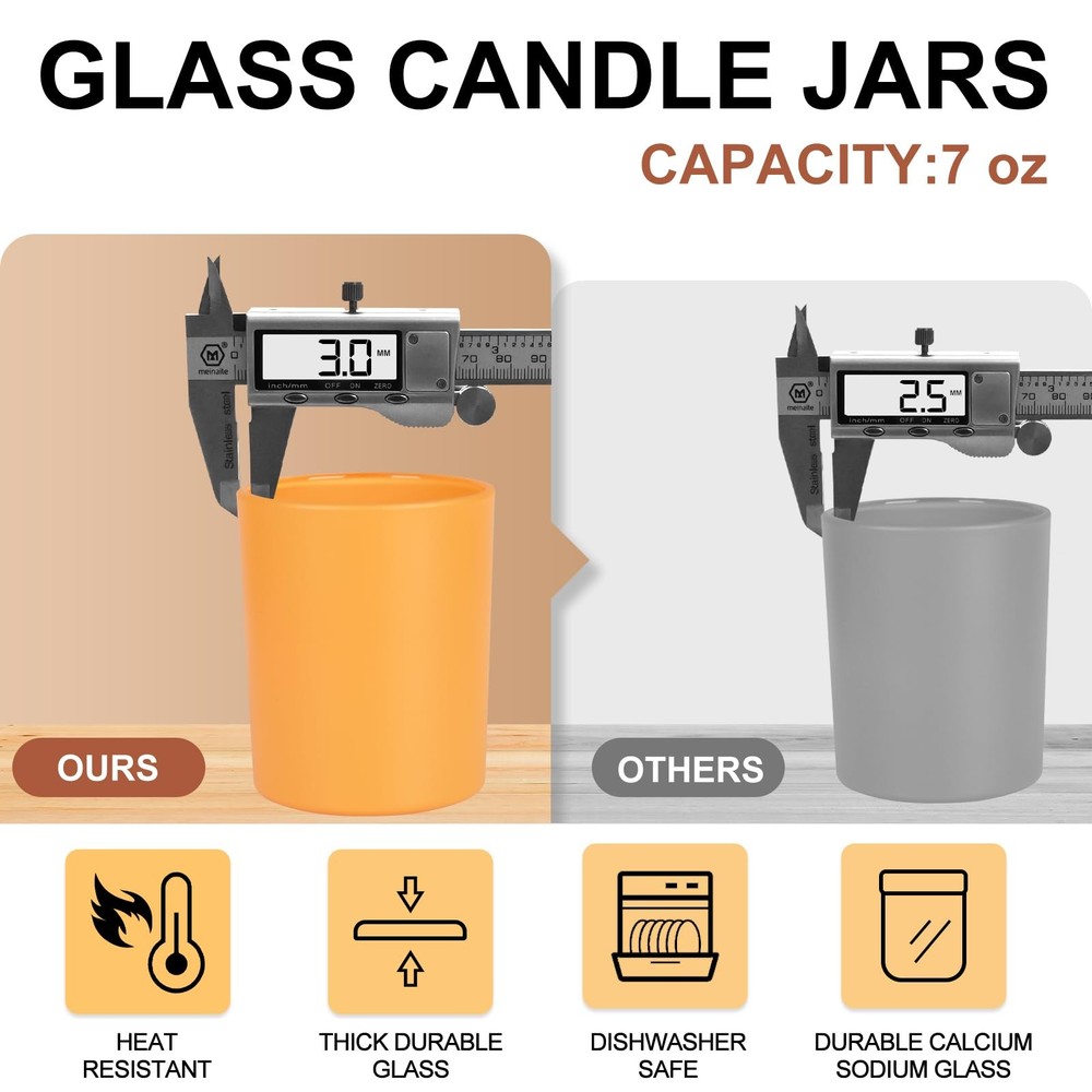 12 PCS Thick Candle Jars Making 7 oz Empty Wood Lids Sample Container Christmas