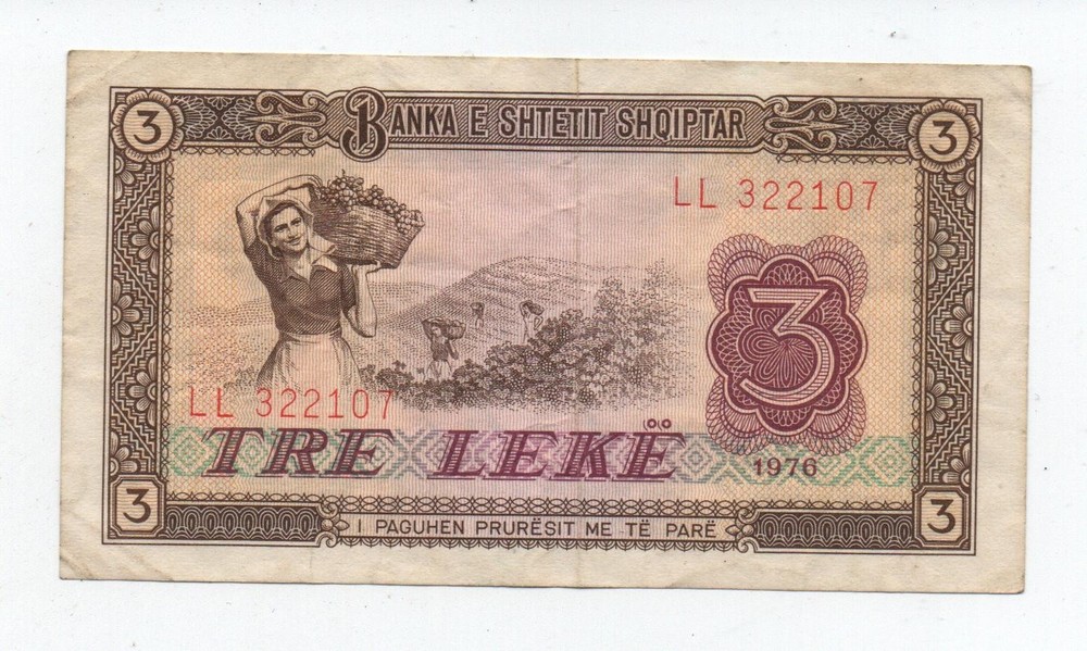 ALBANIA 3 LEKE 1976 PICK 41 UNC