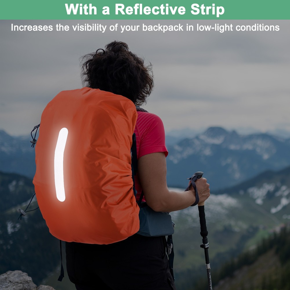 55L-65L Backpack Rain Cover with A Vertical Reflective Strap [Orange]