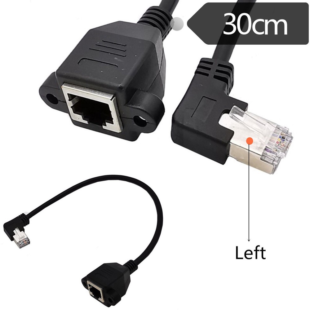 RJ45 Male Right/Left Angle to Female Panel Mount Ethernet Network Adapter Cable