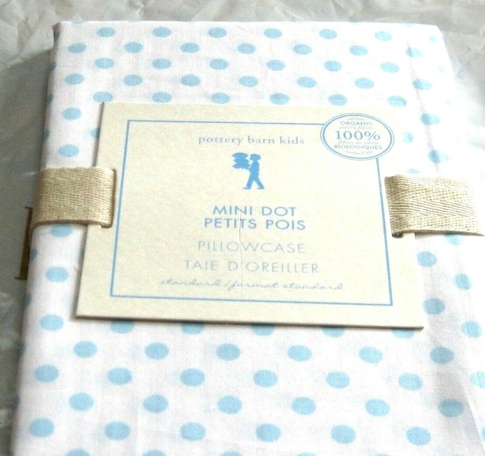 Pottery Barn Dorm Mini Dot Standard Pillowcase Light Blue on White 30 x 20" NIP