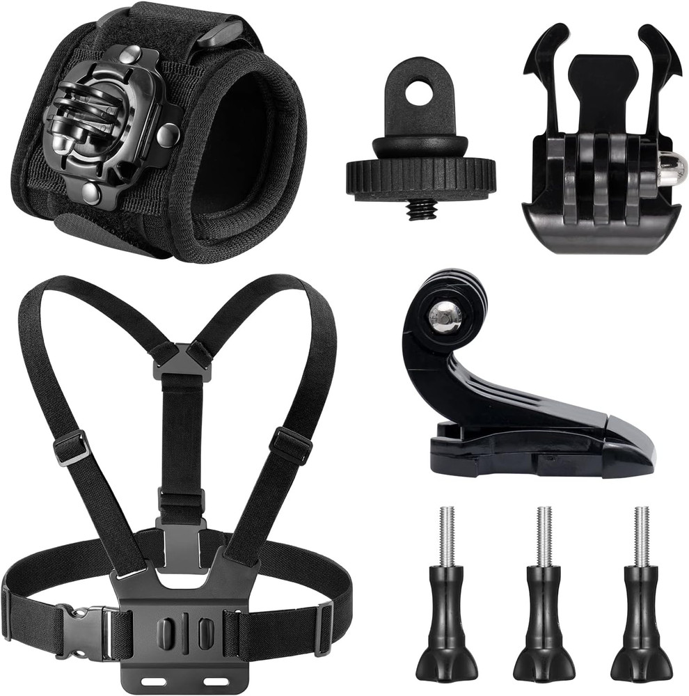 Action Camera Accessories Kit with Wrist Strap and Chest Strap Compatible EK700