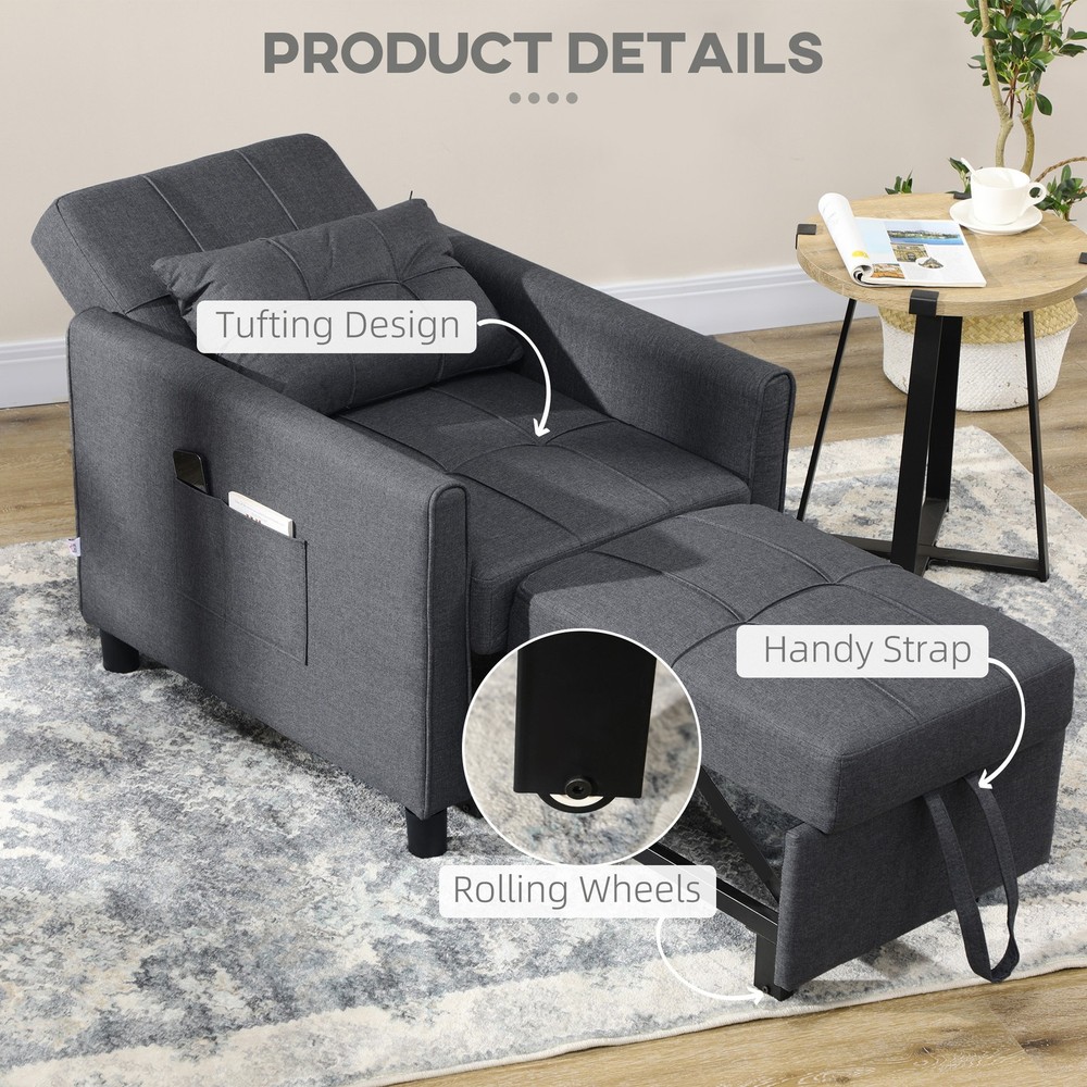 3-in-1 Convertible Chair Multi-Functional Single Sofa Bed Pull Out Sleeper Couch