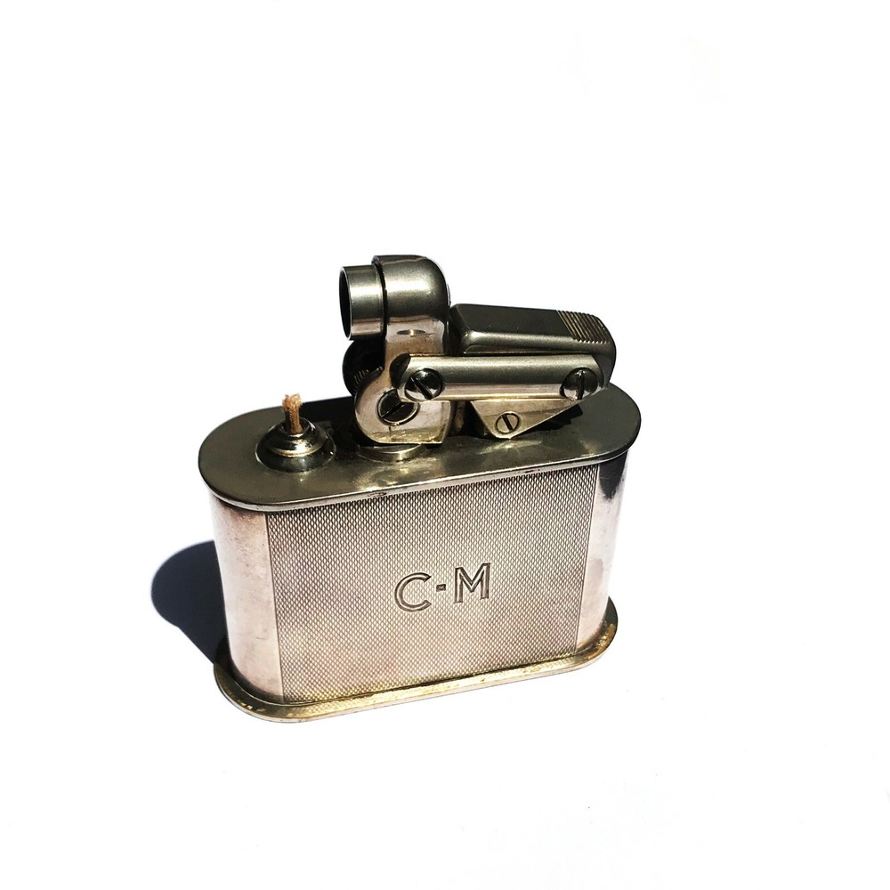 Karl Weiden Table Lighter Great working Condition, Engine Turned Silver