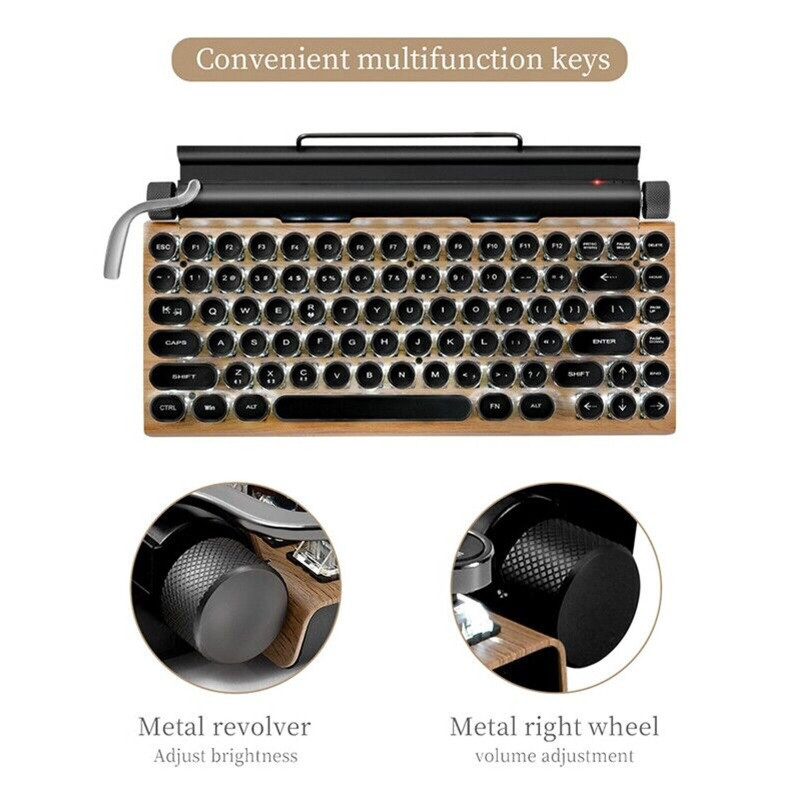 Retro Typewriter Keyboard Wireless Bluetooth Mechanical Keyboards 83 Keys NEW