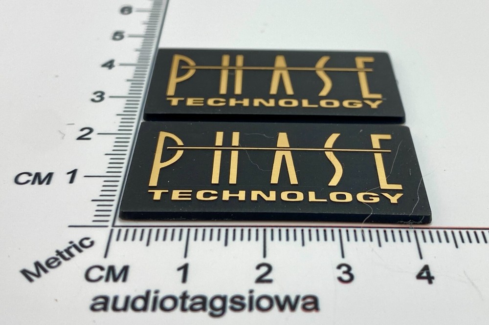 Phase Technology Speaker Badge Custom Gold Incised Laminated Acrylic Pair