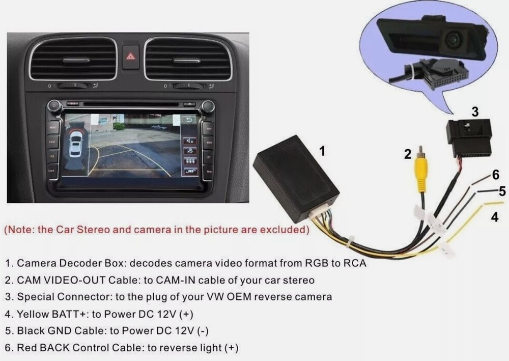 For VW Seat OEM Reverse Camera 26PIN RGB To RCA/AV Converter Decoder Box Adapter