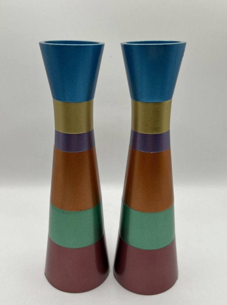 Rainbow Colored band Aluminum Slender Candlesticks
