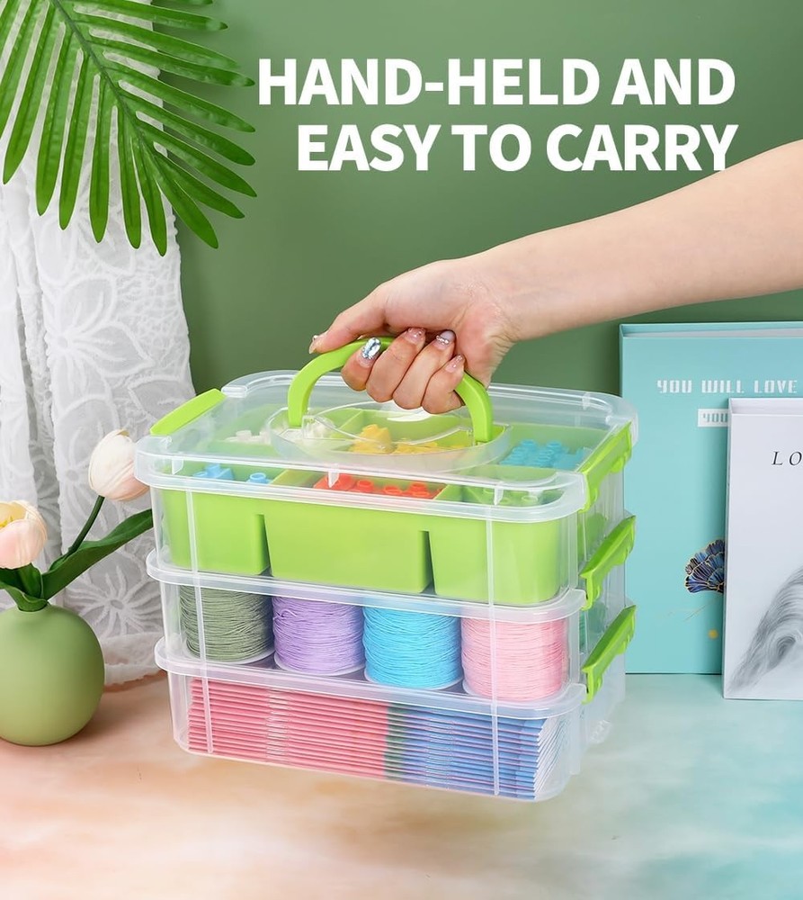 3 Layers Craft Storage Box, Storage Bins with Lids, Plastic Storage Container...