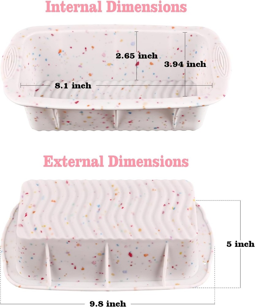 2 Pack Nonstick Silicone Loaf Molds - Easy Release Rectangle Baking Pans