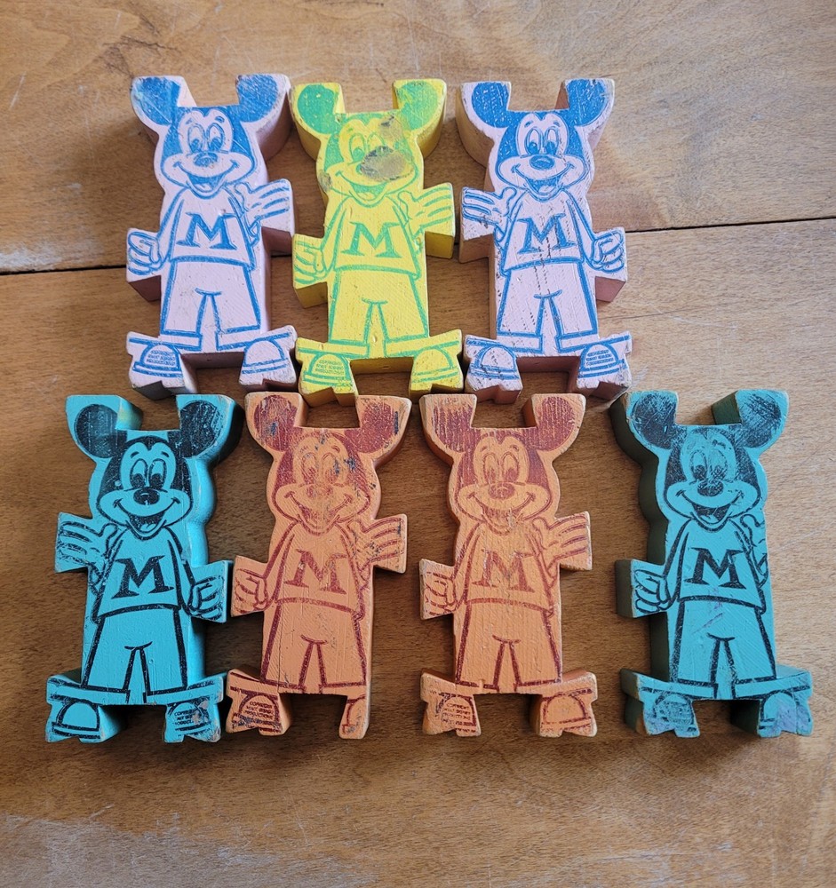 7 Mickey Mouse Acrobat Wooden Blocks. Fun!