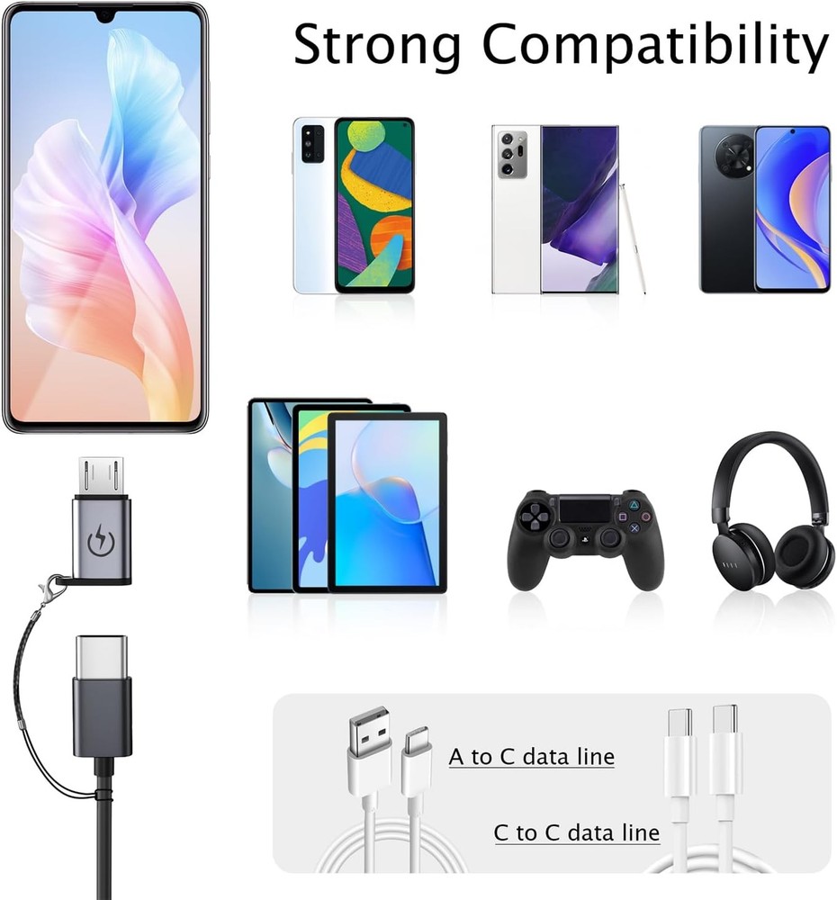 USB C to Micro Adapter (4 Pack), Type C Female Male Grey