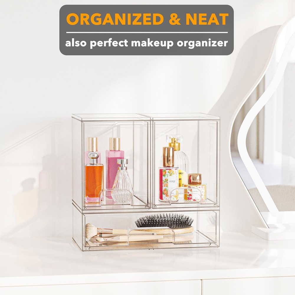 SpaceAid Baby Bottle Storage Organizer 3-Pack - Acrylic, Stackable, Clear