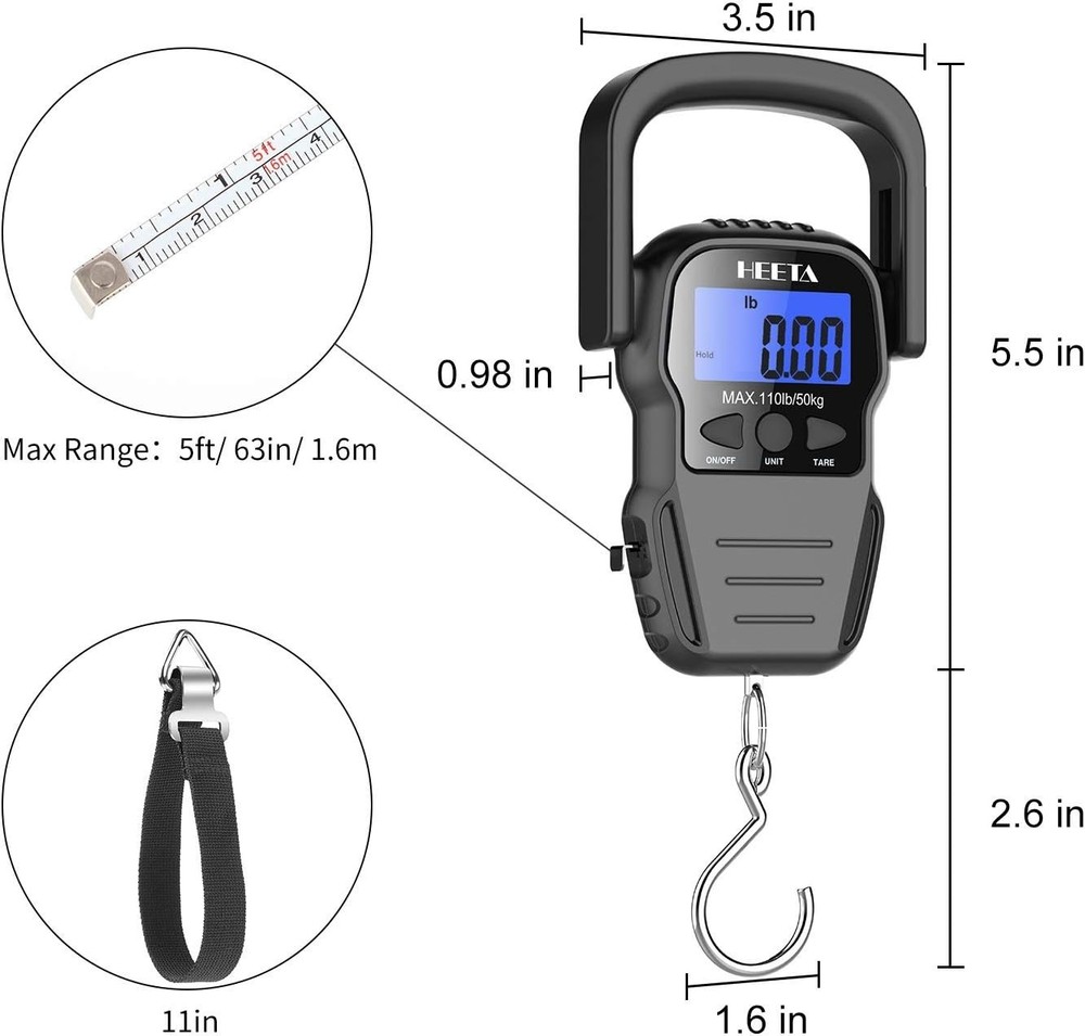 Digital Fish Weighing Scale with Backlit LCD & Measuring Tape