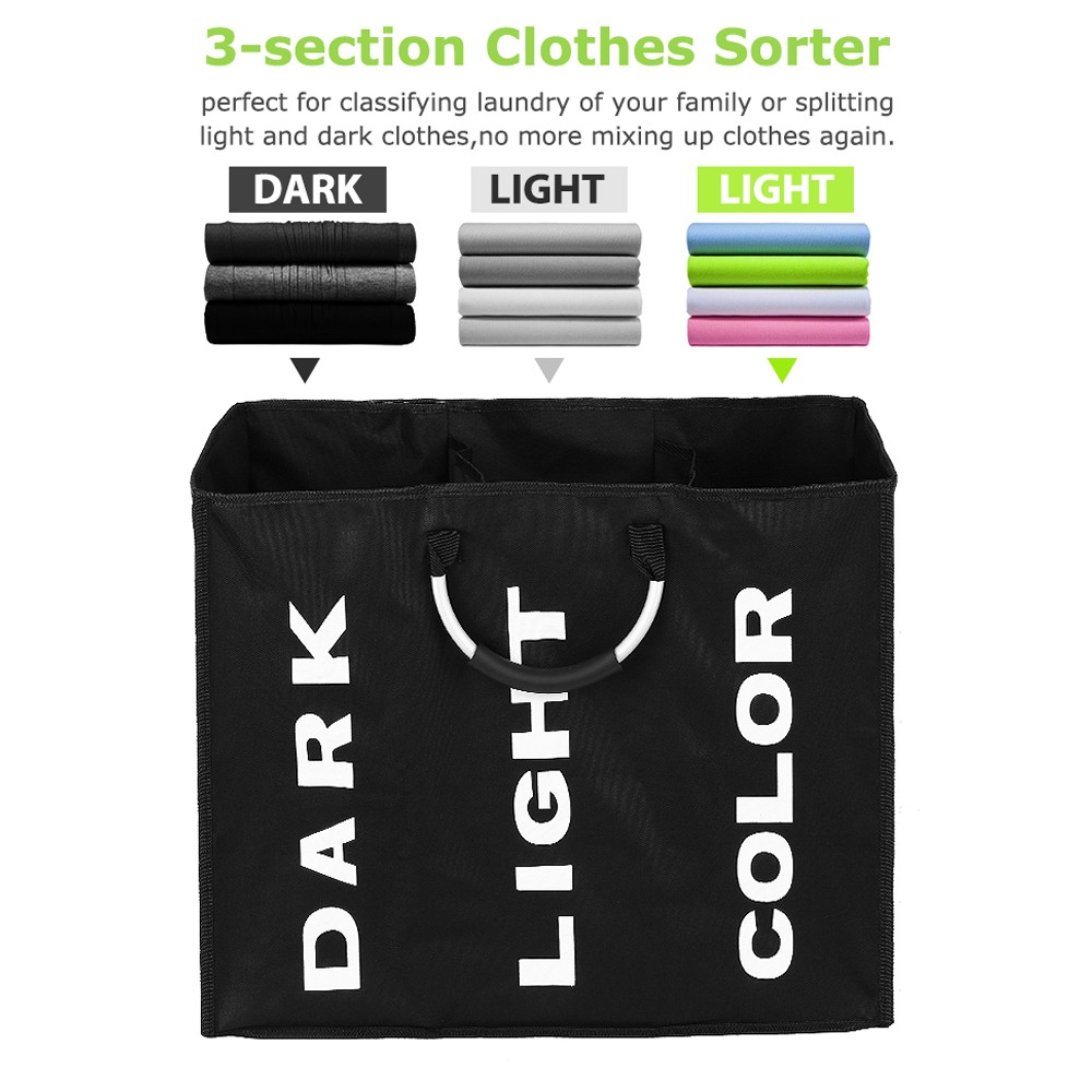 1-Collapsable 3-Section Laundry Bag Foldable Oxford Fabric Laundry Hamper GCXT