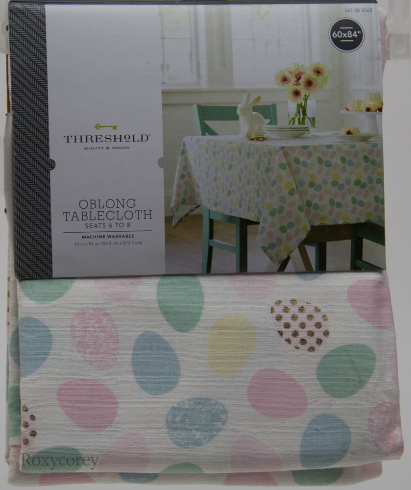 Threshold White with Spring Easter Pastel Eggs 60x84 Oblong Tablecloth NWT